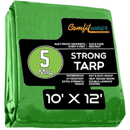 Comfitwear 10 MIL Heavy Duty Multi-Purpose Tarp Cover Rust Proof Waterproof Reinforced Edges Green/Black, 5PK MTGB-1012-5PK